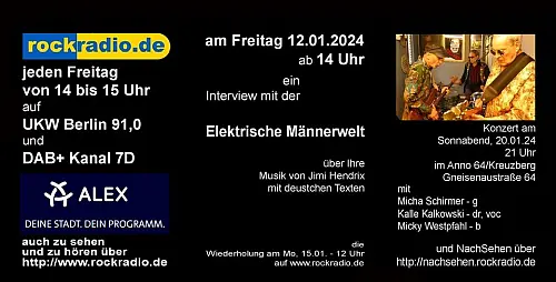 Die ´Elektrische Männerwelt´ und ihr ´Jimi Hendrix Projekt´ auf deutsch | Radiointerview bei Rockradio.de