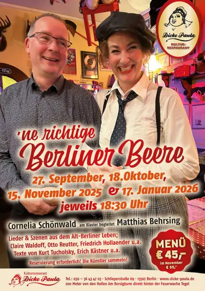 Ne richtige Berliner Beere ... | Cornelia Schönwald am Klavier begleitet Matthias Behrsing